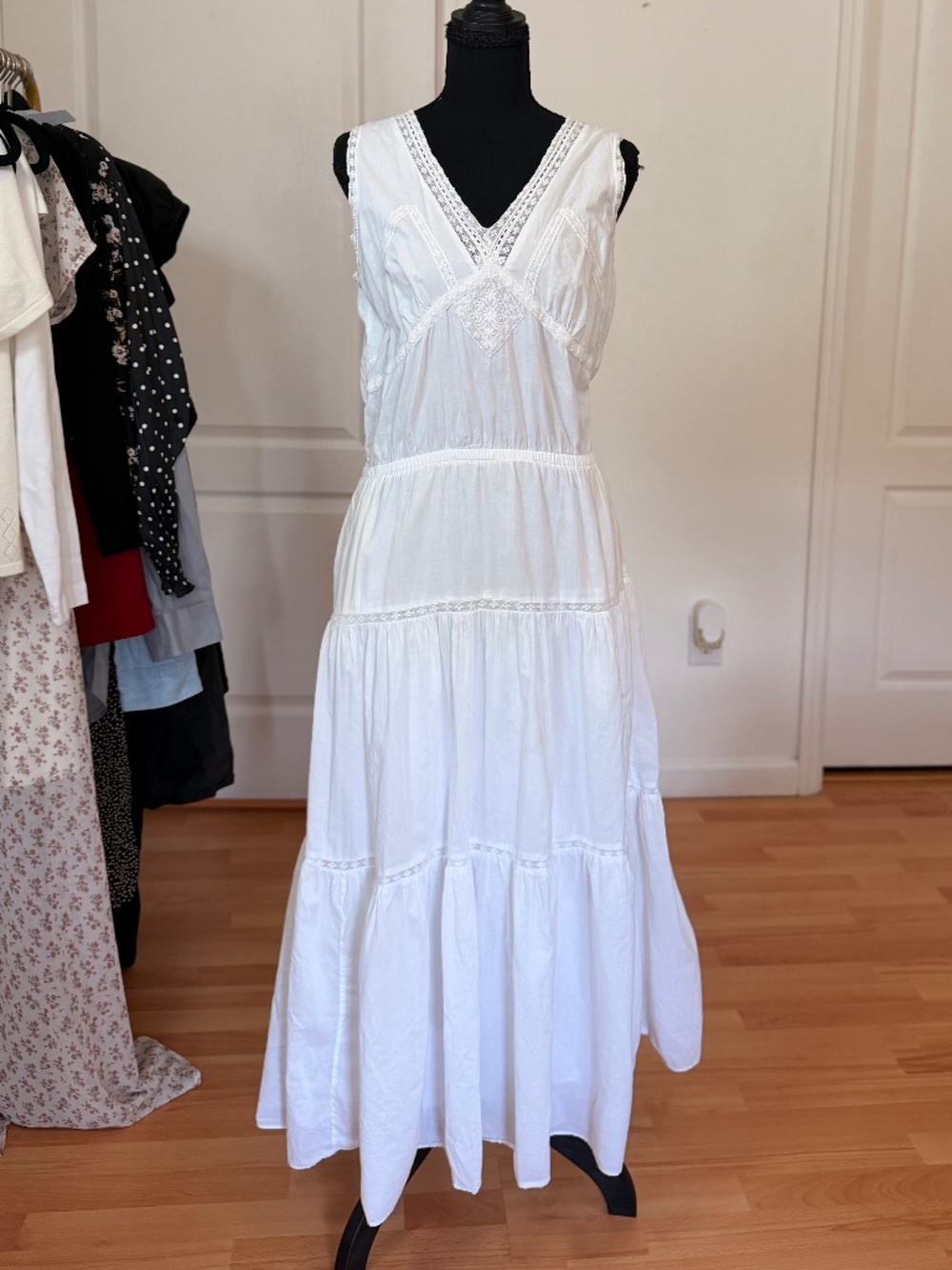 Lauren Ralph Lauren White Cotton Lace Boho Maxi Dress Size 4 Cottagecore